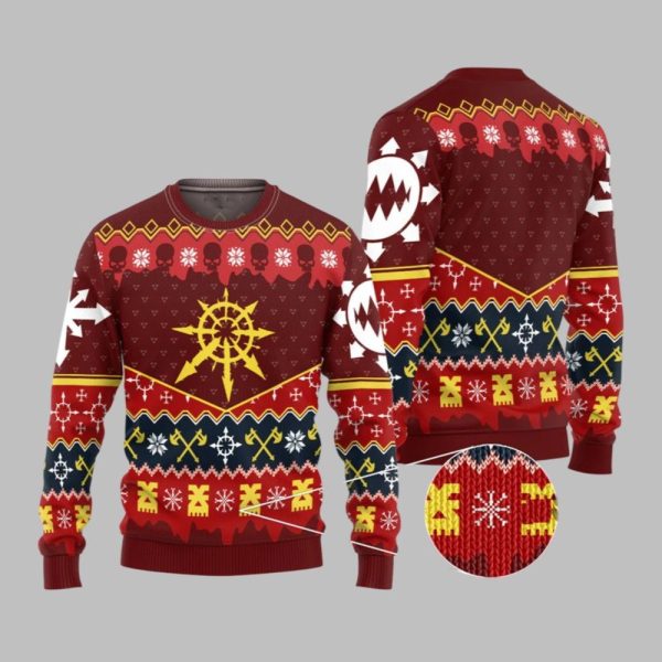 2025 Christmas Warhammer Slay Bells Ring Khorne Chaos Iconic Ugly Christmas Sweater 1 1