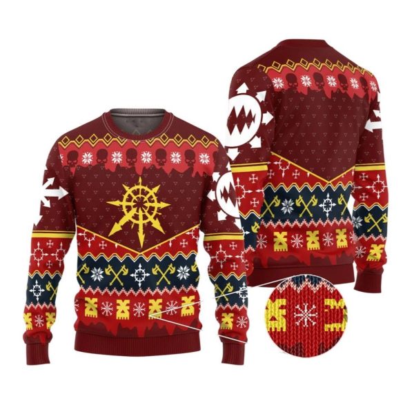 2025 Christmas Warhammer Slay Bells Ring Khorne Chaos Iconic Ugly Christmas Sweater 1 2