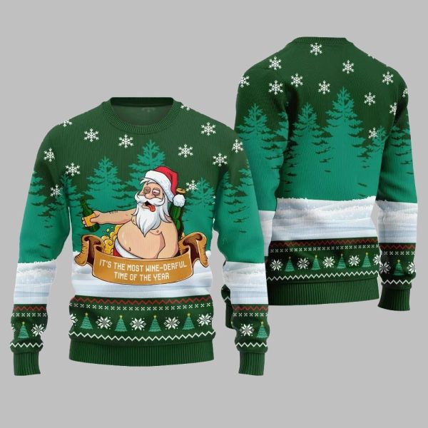 2025 Christmas Wine derful Santa Ugly Christmas Sweater 1