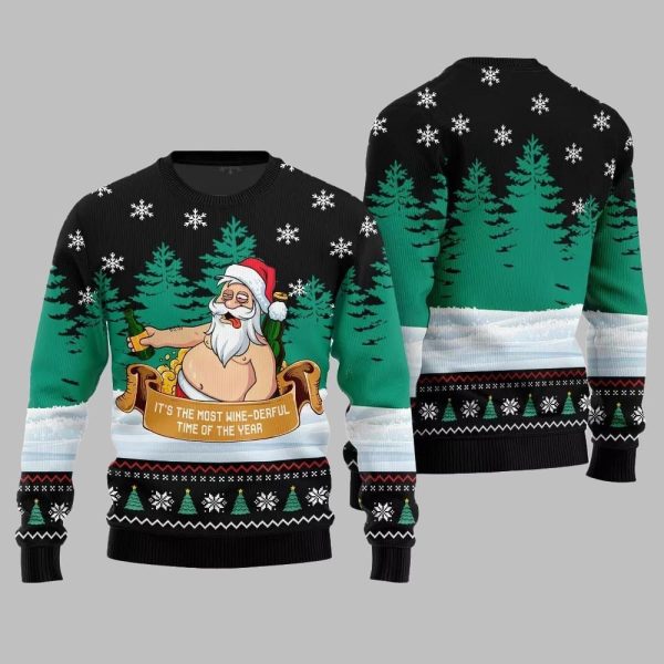 2025 Christmas Wine derful Santa Ugly Christmas Sweater 2