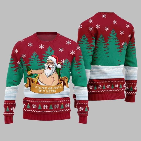2025 Christmas Wine derful Santa Ugly Christmas Sweater 4