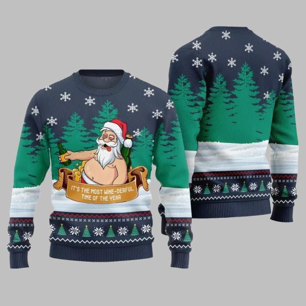 2025 Christmas Wine derful Santa Ugly Christmas Sweater 5