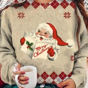 2025 Christmas Women's Retro Santa Print Crew Neck Sweatshirt
