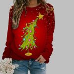 2025 Christmas Women's Tree Printed Round Neck Long Sleeve Sweatshirt