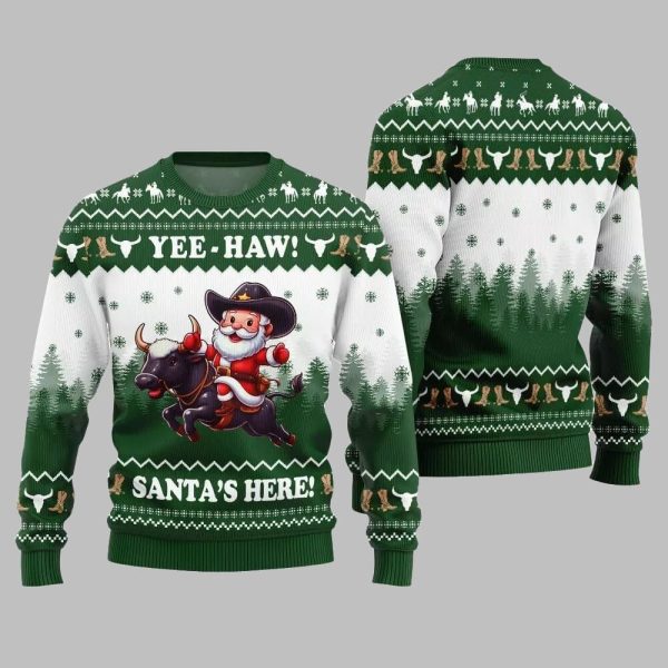 2025 Christmas Yee Haw Santas Here Ugly Christmas Sweater 3