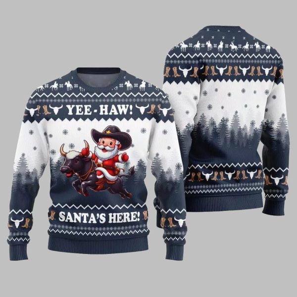 2025 Christmas Yee Haw Santas Here Ugly Christmas Sweater 4