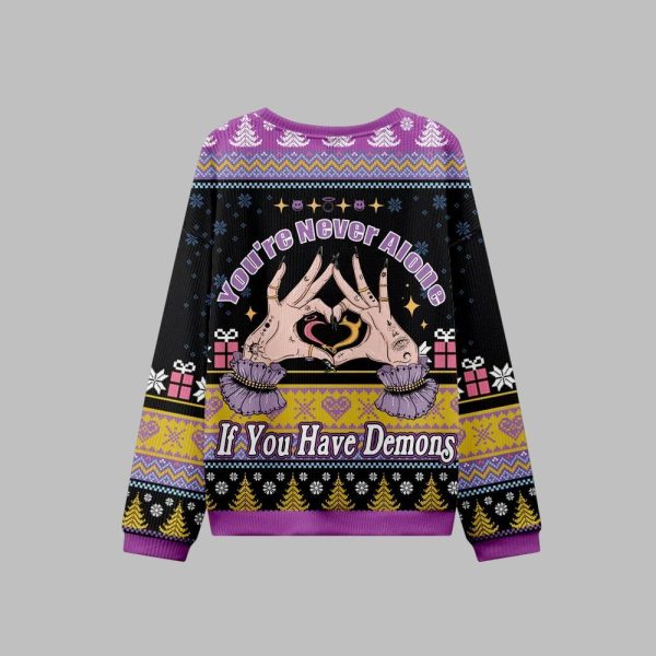 2025 Christmas Youre Never Alone If You Have Demons Ugly Christmas Sweater 1