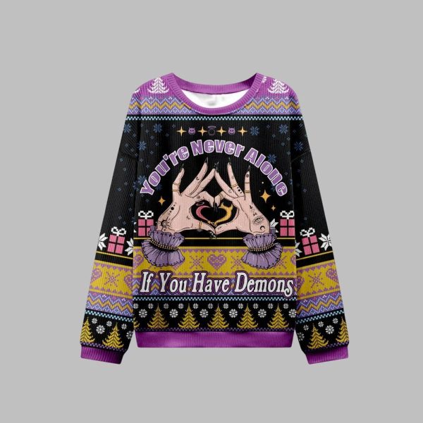 2025 Christmas Youre Never Alone If You Have Demons Ugly Christmas Sweater 2