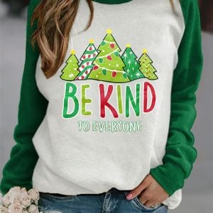 2025 Retro Christmas Tree Be Kind To Everyone Print Sweatshirt