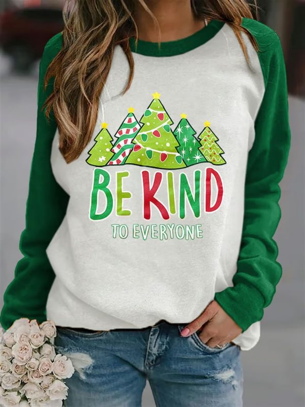 2025 Retro Christmas Tree Be Kind To Everyone Print Sweatshirt
