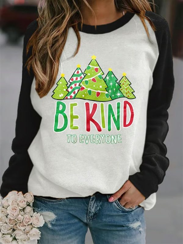 2025 Retro Christmas Tree Be Kind To Everyone Print Sweatshirt 2