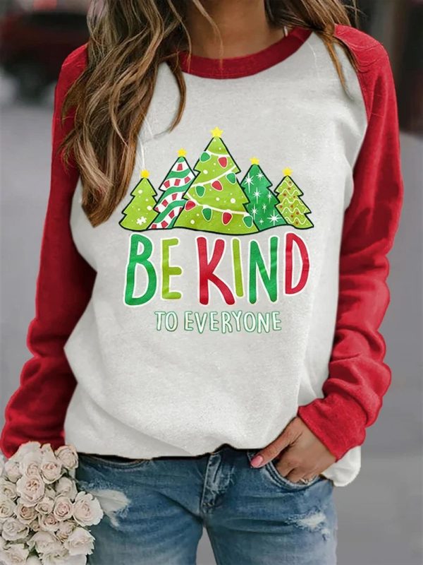 2025 Retro Christmas Tree Be Kind To Everyone Print Sweatshirt 3