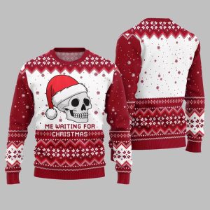 2025 Christmas Skull Me Waiting For Christmas Ugly Christmas Sweater 1