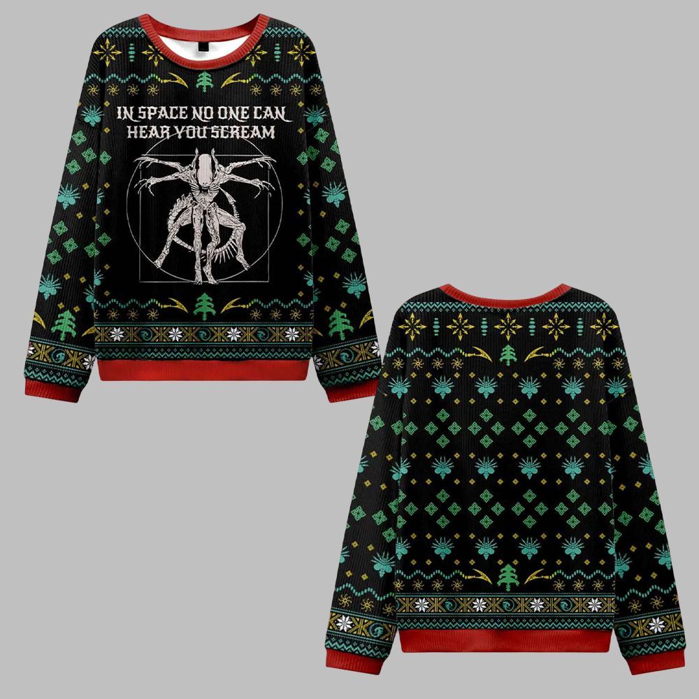 Alien In Space No One Can Hear You Scream Ugly Sweater 2025 Christmas 0 Alien In Space No One Can Hear You Scream Ugly Sweater 2025 Christmas 0
