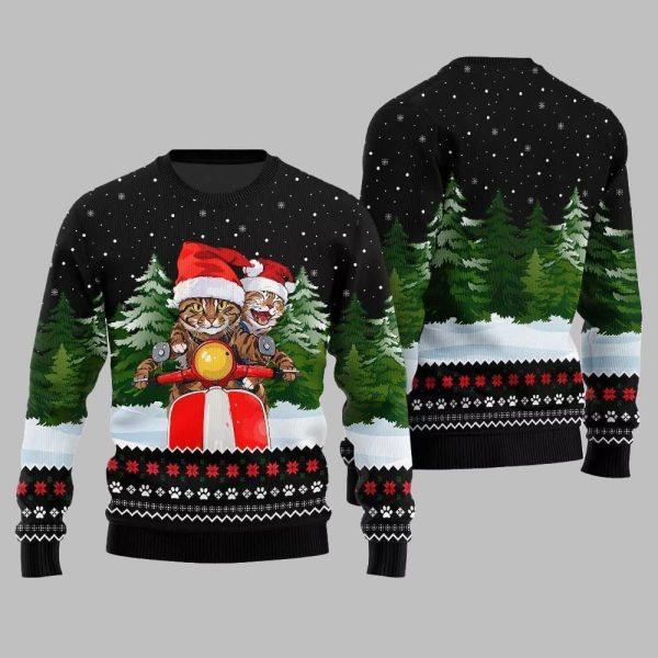 Cat Riding Motorcycle Ugly Sweater Christmas 2025 3