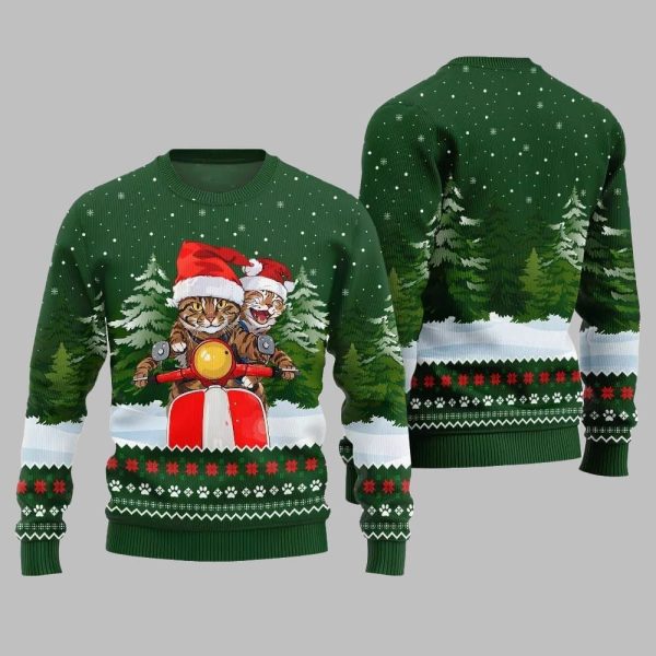 Cat Riding Motorcycle Ugly Sweater Christmas 2025 4