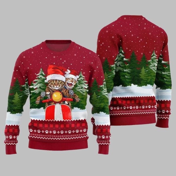 Cat Riding Motorcycle Ugly Sweater Christmas 2025 5