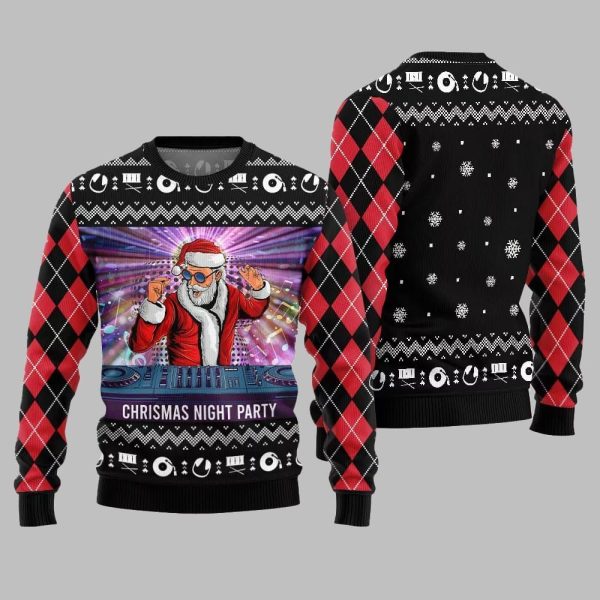 Christmas Night Party DJ Santa Ugly Sweater Christmas 2025 2