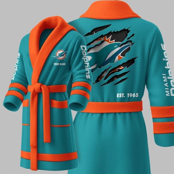 Custom Dolphins EST 1965 Fleece Bathrobe 1