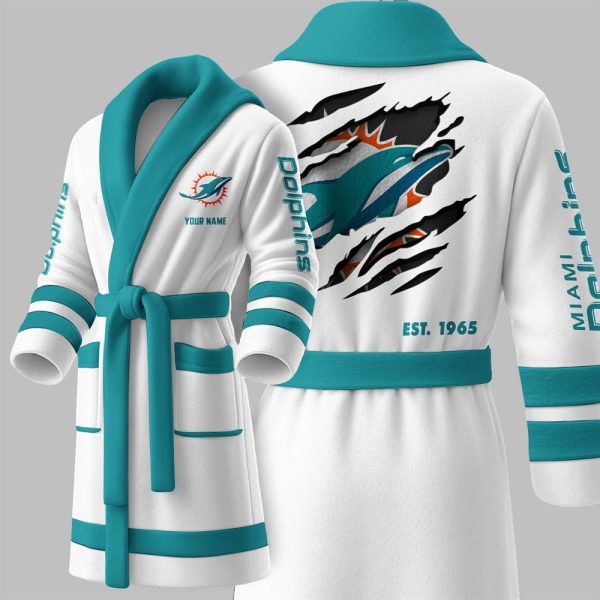 Custom Dolphins EST 1965 Fleece Bathrobe 2