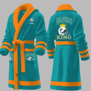 Custom Dolphins King Fleece Bathrobe 1