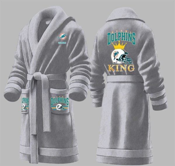 Custom Dolphins King Fleece Bathrobe 3