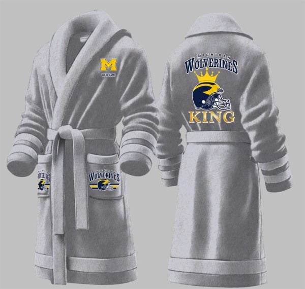 Custom Wolverines King Fleece Bathrobe 2