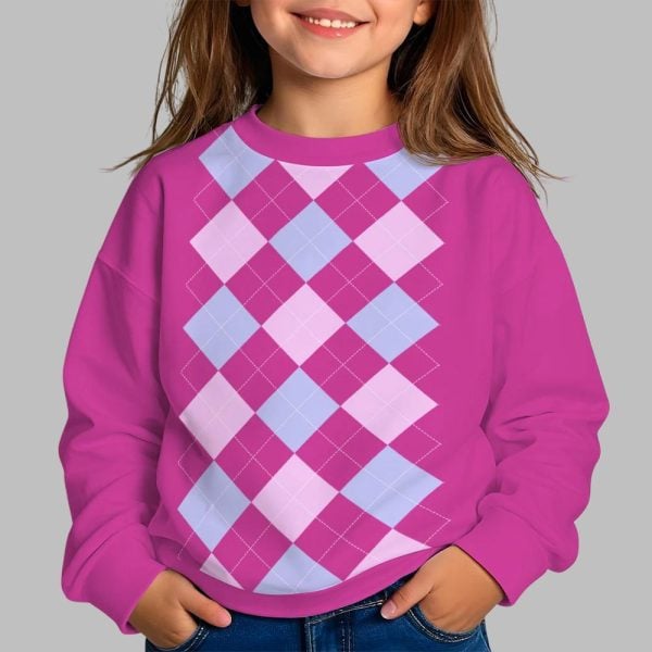 Demon Inspired Pink Argyle Costume Sweatshirt 2