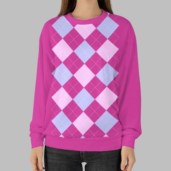 Demon Inspired Pink Argyle Costume Sweatshirt 3