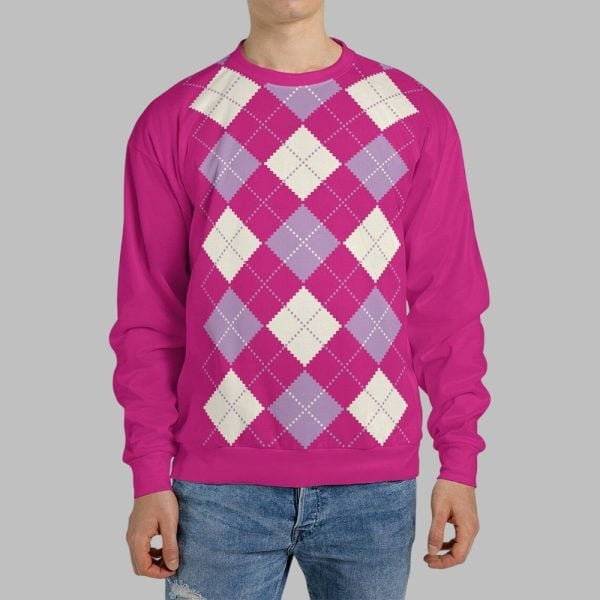 Demon Inspired Pink Argyle Costume Sweatshirt 4