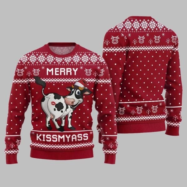Funny Cow Merry Kissmyass Ugly Sweater Christmas 2025 1