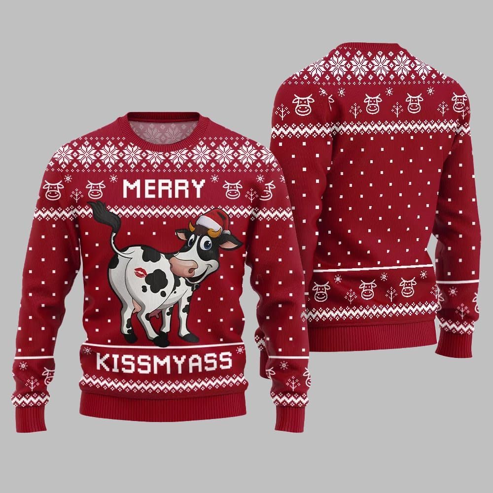 Funny Cow Merry Kissmyass Ugly Sweater Christmas 2025 1 Funny Cow Merry Kissmyass Ugly Sweater Christmas 2025 1