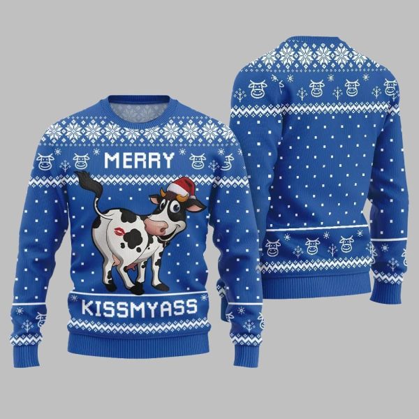 Funny Cow Merry Kissmyass Ugly Sweater Christmas 2025 2