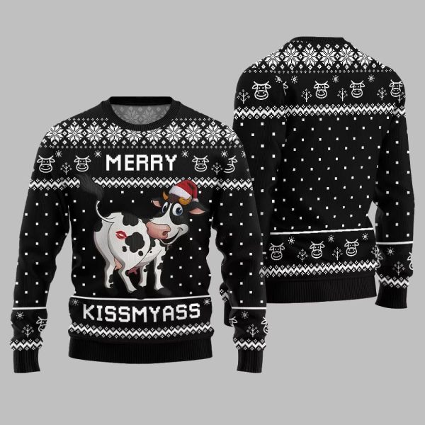 Funny Cow Merry Kissmyass Ugly Sweater Christmas 2025 3