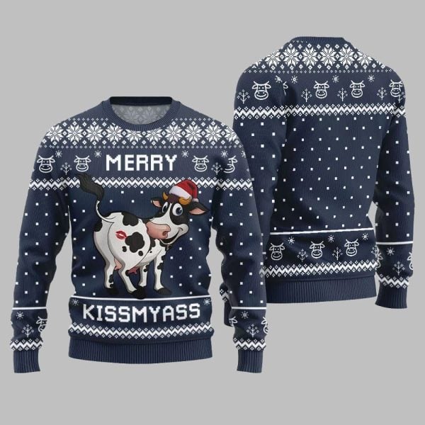 Funny Cow Merry Kissmyass Ugly Sweater Christmas 2025 4