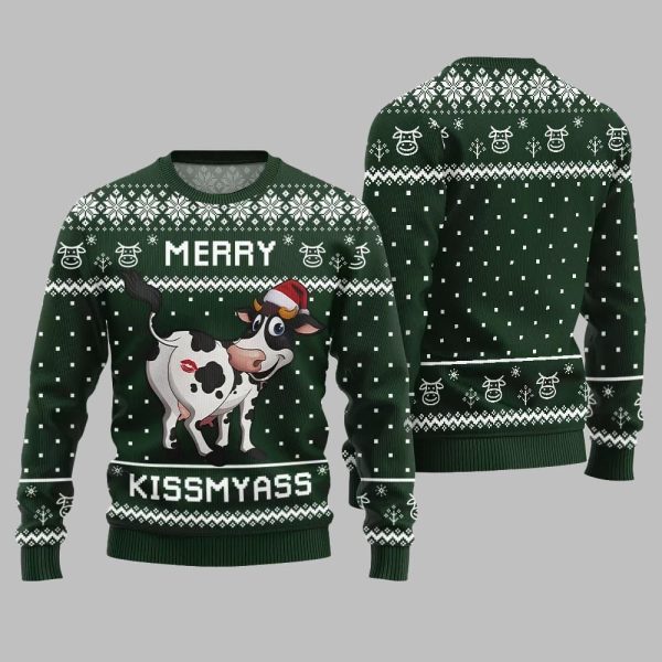Funny Cow Merry Kissmyass Ugly Sweater Christmas 2025 5