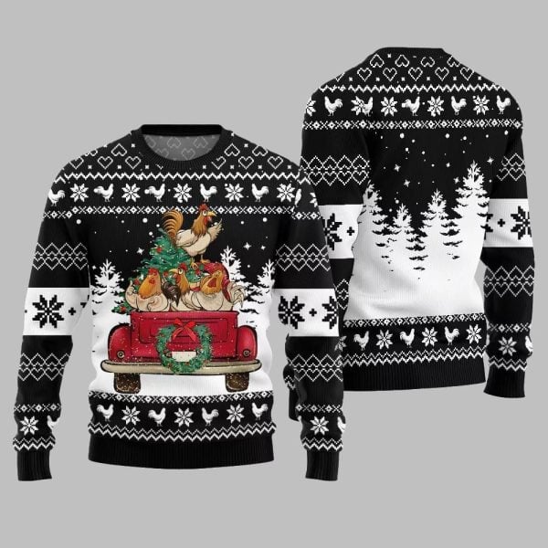 Funny Festive Chicken Ugly Sweater Christmas 2025 2