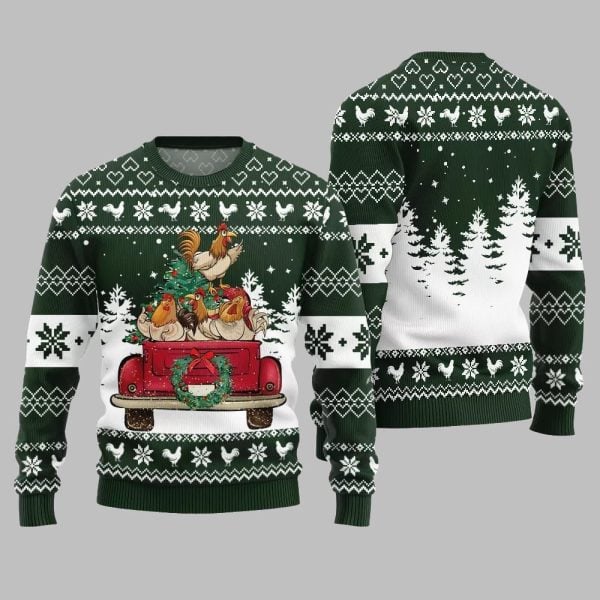 Funny Festive Chicken Ugly Sweater Christmas 2025 3
