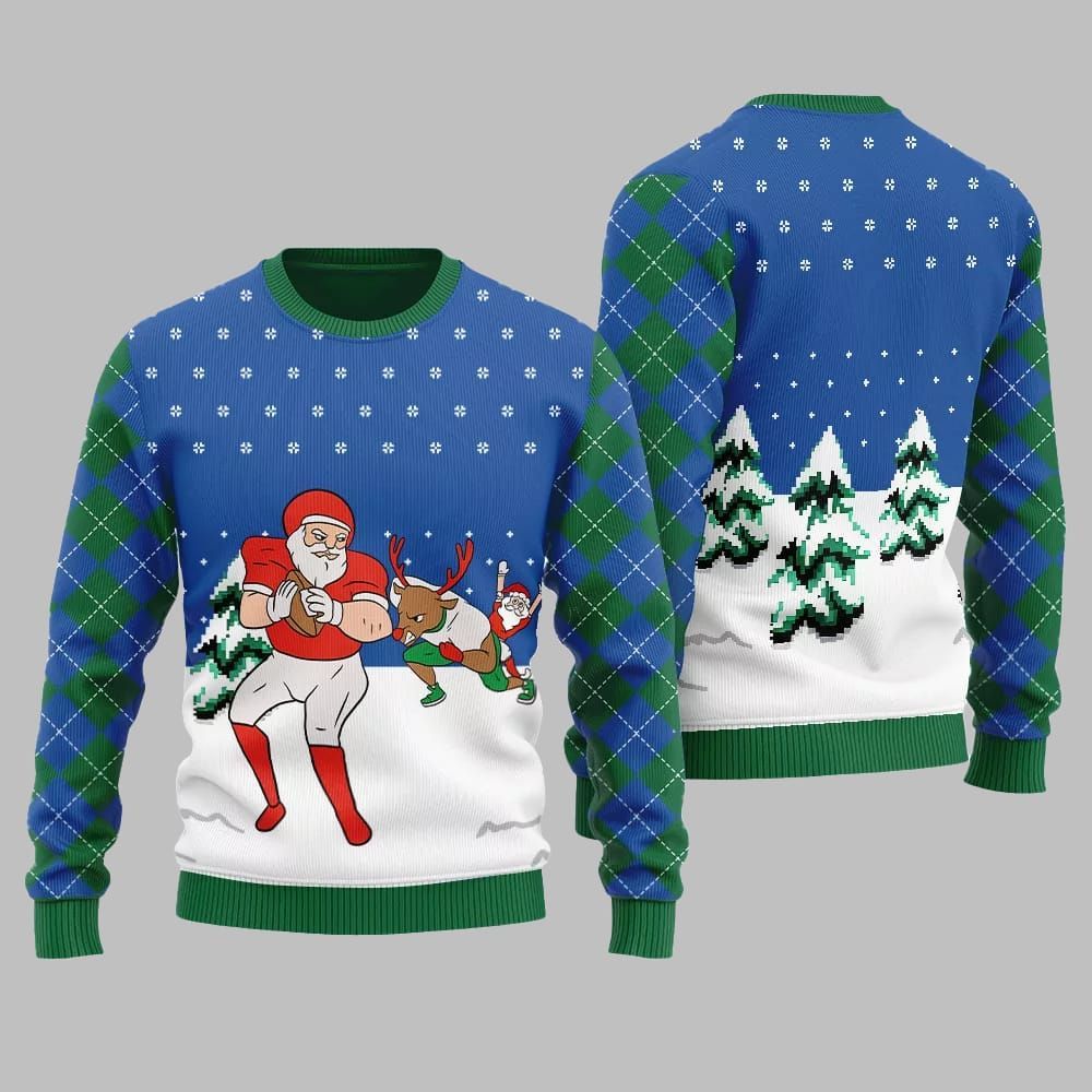 Funny Santa Football Ugly Sweater 2025 Christmas Funny Santa Football Ugly Sweater 2025 Christmas