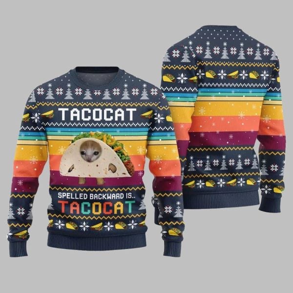 Funny Spelled Backward Is TacoCat Ugly Sweater Christmas 2025 2