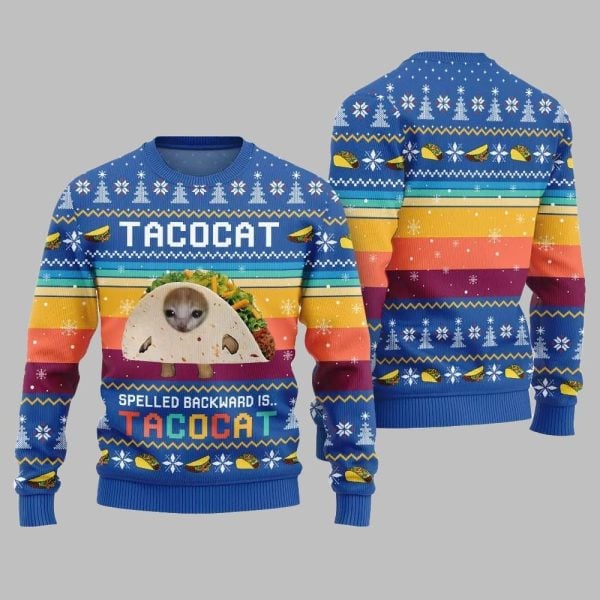 Funny Spelled Backward Is TacoCat Ugly Sweater Christmas 2025 3