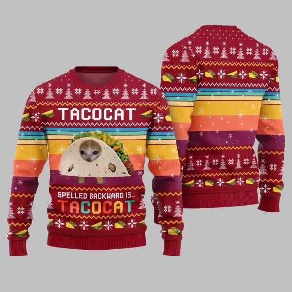 Funny Spelled Backward Is TacoCat Ugly Sweater Christmas 2025 4