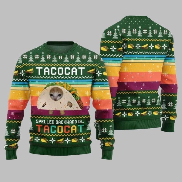 Funny Spelled Backward Is TacoCat Ugly Sweater Christmas 2025 5