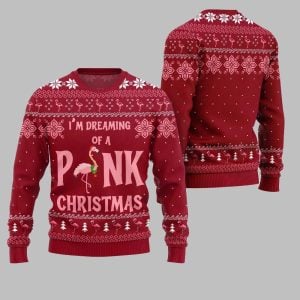 2025 Christmas Im Dreaming Of A Pink Flamingo Ugly Christmas Sweater 1