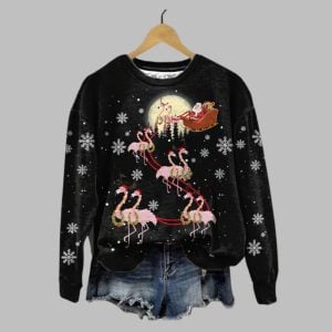 Women's Merry Christmas Flamingo Christmas Tree Casual Sweatshirt