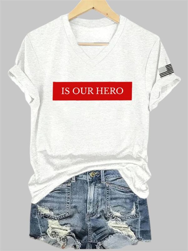 Is Our Hero Charlie Kirk Print V Neck T-shirt
