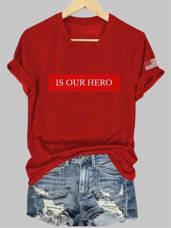 Is Our Hero Charlie Kirk Print V Neck T shirt 2