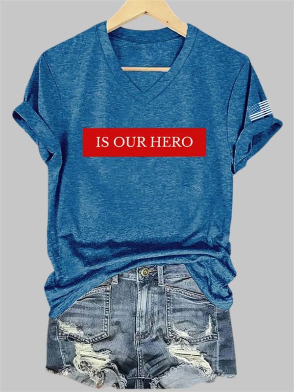 Is Our Hero Charlie Kirk Print V Neck T shirt 3