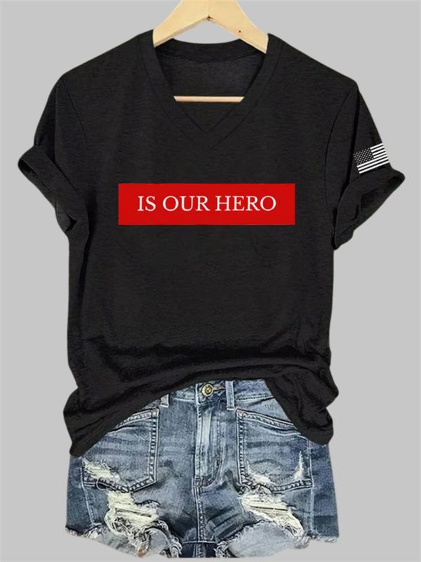 Is Our Hero Charlie Kirk Print V Neck T shirt 4