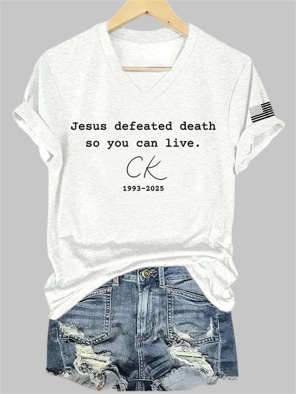 Jesus Defeated Death So You Can Live Charlie Kirk V-Neck T-Shirt Jesus Defeated Death So You Can Live Charlie Kirk V-Neck T-Shirt